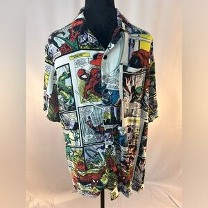 Marvel Spiderman Men’s Print Button Up Shirt Short‎ Sleeves Medium EUC